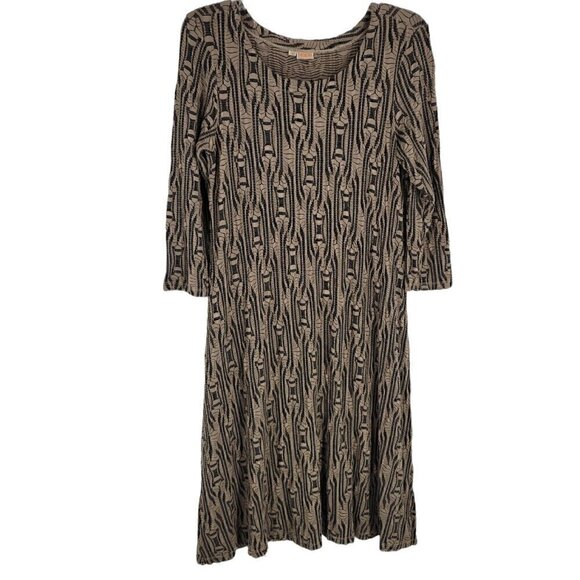 Tianello Med Ukah Knit Jacquard Ballet Dress Boho Lagenlook Funky Stretch Brown - Picture 1 of 4